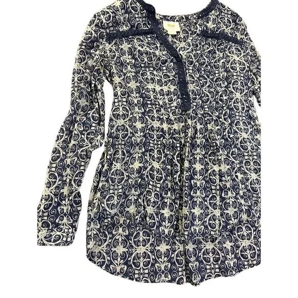 Anthropologie MaEve Abella Pintuck Blue Print Blouse sz 0 - Picture 8 of 11